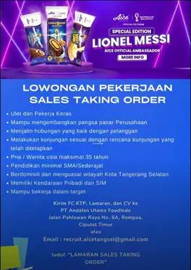 LOWONGAN KERJA SALES TAKING ORDER