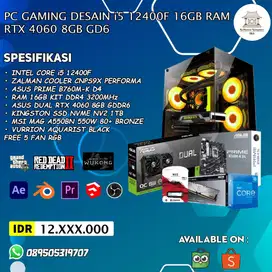 PC Gaming Desain i5 12400F 16GB RAM RTX 4060 8GB GD6