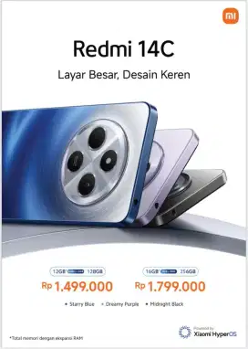 New Prodak Resmi Redmi 14C RAM 8+8/256GB Suport NFC baterai 5160MAH