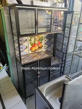 Rak piring 3 pintu murah full Aluminium hitam