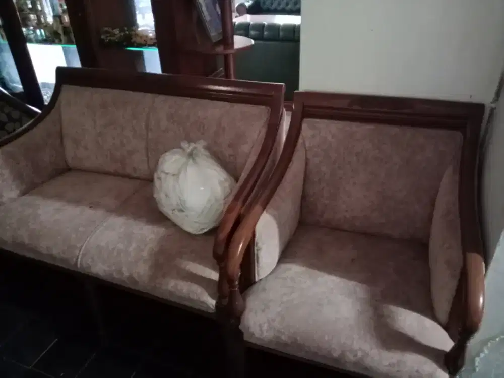 Sofa jati set bahan kain