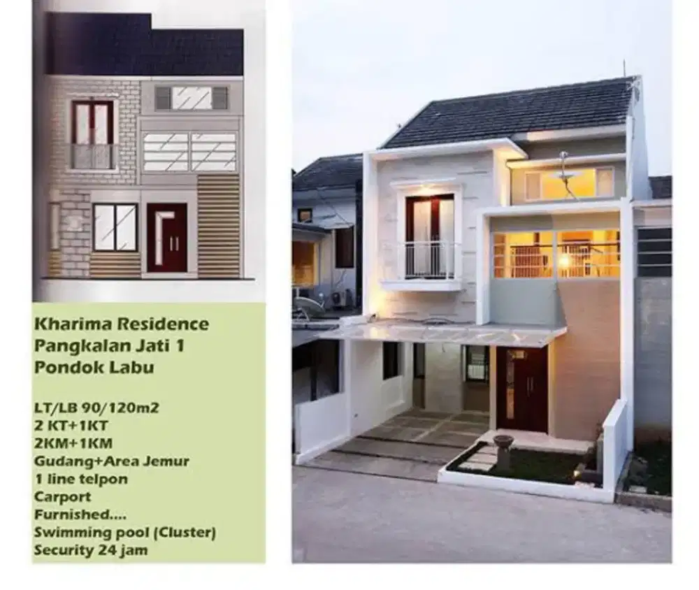 Rumah Townhouse Cinere Pangkalan Jati 10mnt ke pintu tol Andara/Brigif