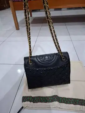 Ori Tas Tory Burch Black Fleming Quilted Medium Black Original LikeNEW