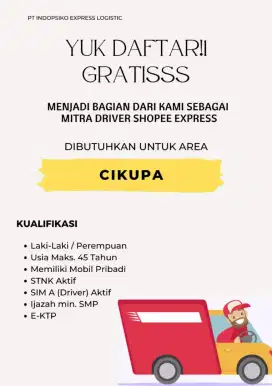 Dibutuhkan mitra kurir mobil pengiriman paket shopee.