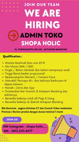 Lowongan kerja admin dan penjaga toko baju fashion