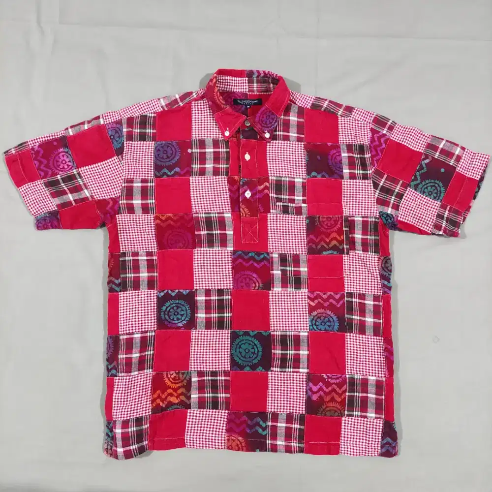 Kemeja Patchwork Cox Basics Red Pocket Pattern Original