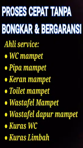 Jasa Perbaikan WC Toilet Tersumbat & Pipa Wastafel Cuci Piring Mampet