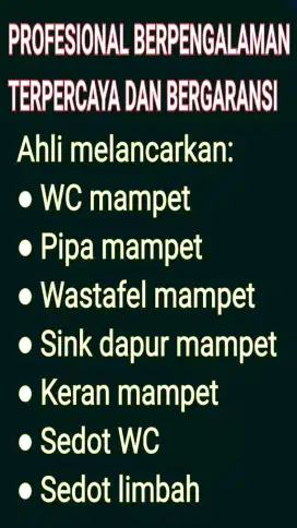 Tukang Perbaikan Pipa Selokan Wastafel Buntu & Ahli WC Toilet Mampet