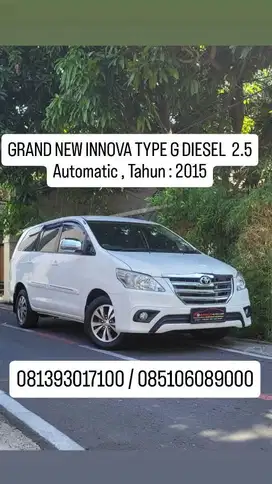 INNOVA TYPE G DIESEL  2.5 Automatic, Th 2015, Pajak baru,km 90 rb an