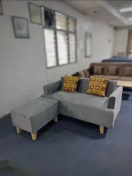 SET Sofa L Minimalis Modern 2-seater + Puff - Kursi Tamu