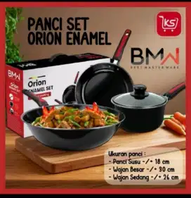 Panci Set Orion Enamel ( Panci Susu,Wajan sedang,Wajan Besar)