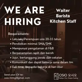 Waiter, Kitchen Staff, Barista