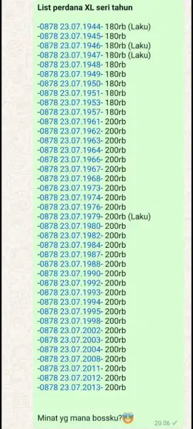 Nomor cantik XL seri tahun,bulan dan tanggal