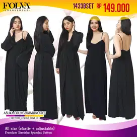 Folva Kimono set panjang hitam inner outer stretchy cotton 1433BSET