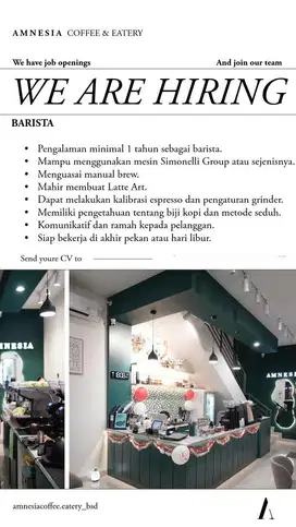 Barista Coffe shop Full atau Part time serpong Bsd