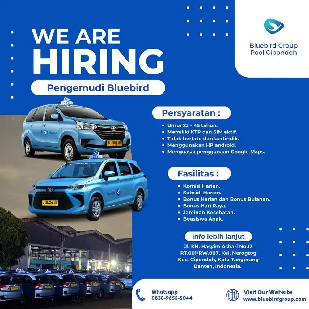 Lowongan Driver Supir Taksi Bluebird Pool Cipondoh, Kota Tangerang