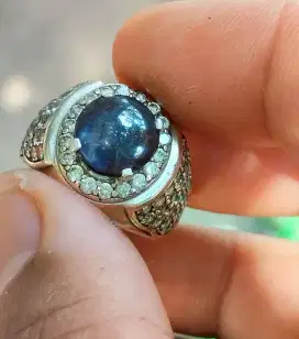 Purplish blue safir ceylon mata udang ring perak