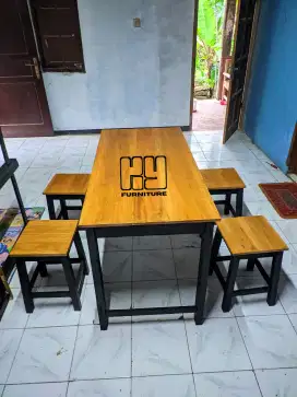 Set meja kursi warung makan, set meja kursi cafe