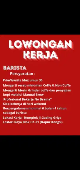 Lowker Barista Kopitiam dan Waiter Dukuh Atas