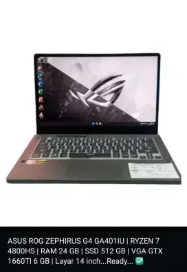 ASUS ROG ZEPHIRUS G14 GA401IU RYZEN 7 4800 | 24GB | 512GB |GTX1660 6GB