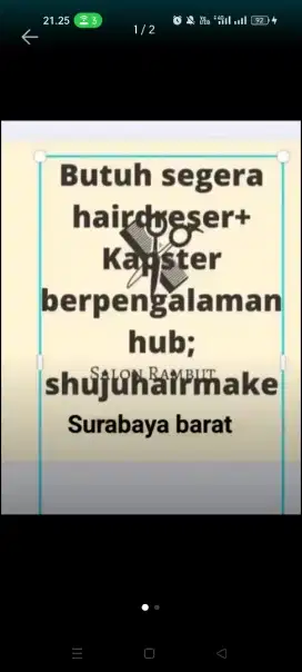 Dibutuhkan hairdreser potong cewek/cowok.bisa semua model baru.