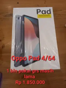 Murah tab oppo pad 4/64 lkp mulus pemakaian 1 bln