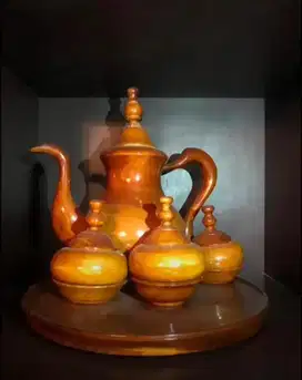 Pajangan tea set kayu antik 5pcs