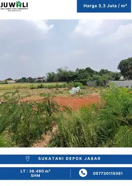 Jual Tanah 3,6 Hektar Pinggir jalan Besar Sukatani Depok