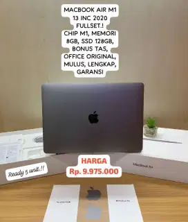 MACBOOK AIR M1 13 INC2020 FULLSET.!LENGKAP TAS,OFFICE ORIGINAL,GARANSI