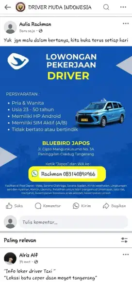 Driver muda blue bird