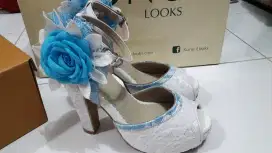 Sepatu Wedding Brukat Custom Bunga Lepas Pasang Size 36