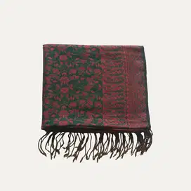 Preloved Pashmina Syal Long Scarf Rawis Ala Turki Hijau Merah Motif Et