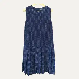 Preloved Midi Dress Polkadot Navy Blue Biru Brand Uniqlo Original