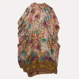 Preloved Kaftan Long Dress Gamis Sheer Brown Motif Floral Abstract