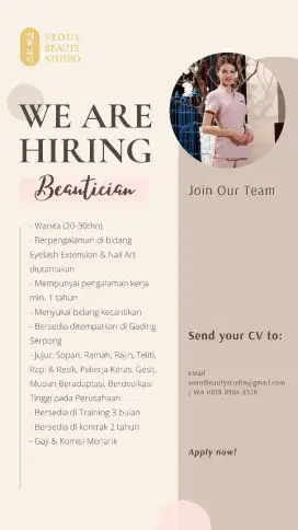 Lowongan Beautician & Marketing