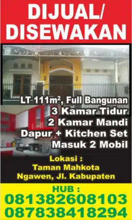 Rumah dijual jl Kabupaten Taman Mahkota no 2 Murah BU