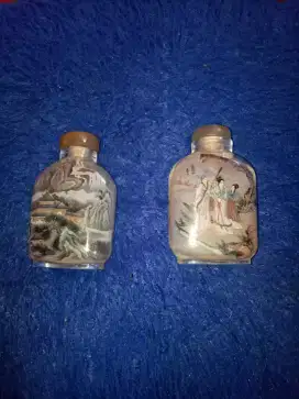 1 PCS Lukisan Botol Cina Lawas + Tutup Botol Batu Giok