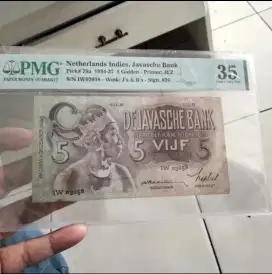 Uang kertas kuno PMG 5 Gulden seri Wayang 1936