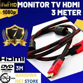 Kabel HDMI To HDMI 3 Meter 3M High Speed Full HD Serat Jaring Merah