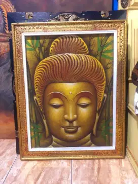 Lukisan kanvas budha gold