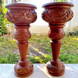 Vas bahan kayu motif burung