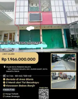 Dijual Ruko Jalan Raya Pondok Kelapa Duren Sawit