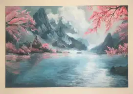 LUKISAN PEMANDANGAN - Cold Sakura Acrylic Painting