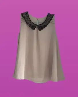 Baju kemeja atasan blouse kutung tanpa lengan brukat