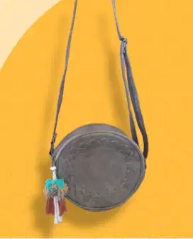 Tas samping selempang bulat vintage simple abu