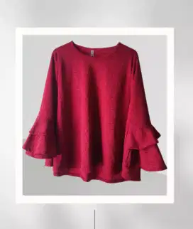 Baju atasan blouse kemeja hem polos merah maroon semi crop