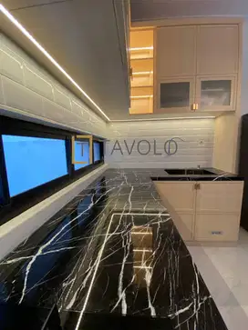 Meja Makan Dapur Nero Marquina / Top Table Marmer / Kitchen Set
