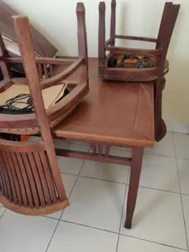 Meja makan kayu + kursi 2nd