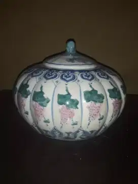 Vintage Antik Labu keramik istimewa BLUE PINK China Orgi/seperti baru