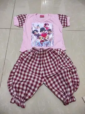 Setelan Anak Baju Celana Pink Gambar BTS